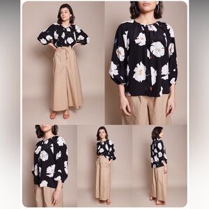 Tucker Classic Silk Blouse - Shadow Flowers - Women's Top, ECU